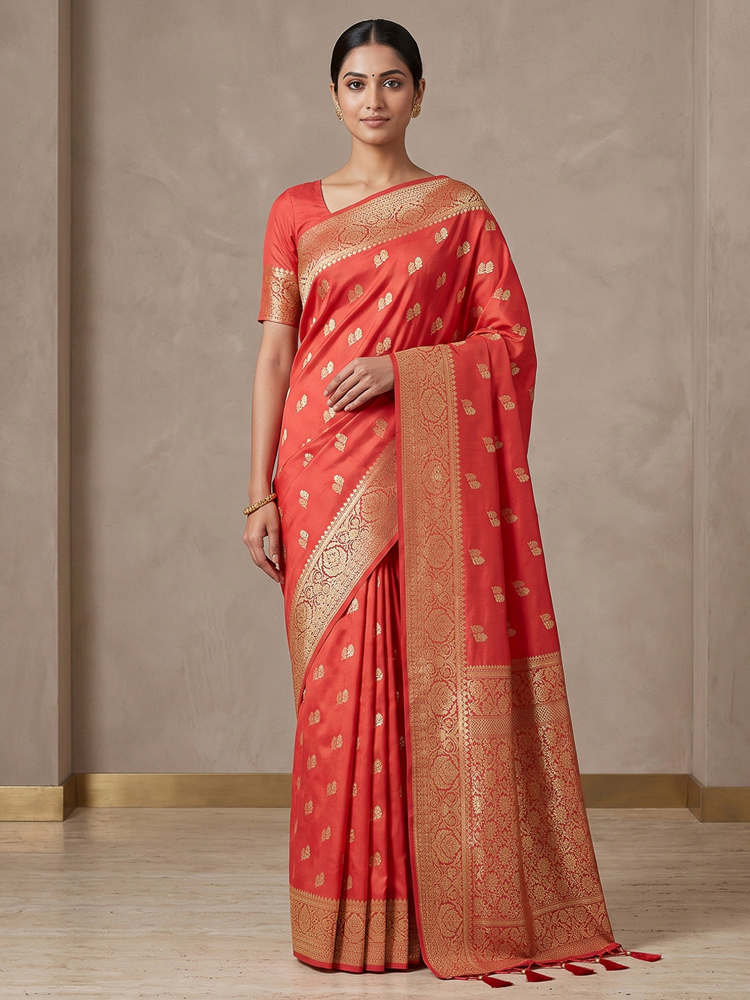 Red Woven Design Dola Silk Saree