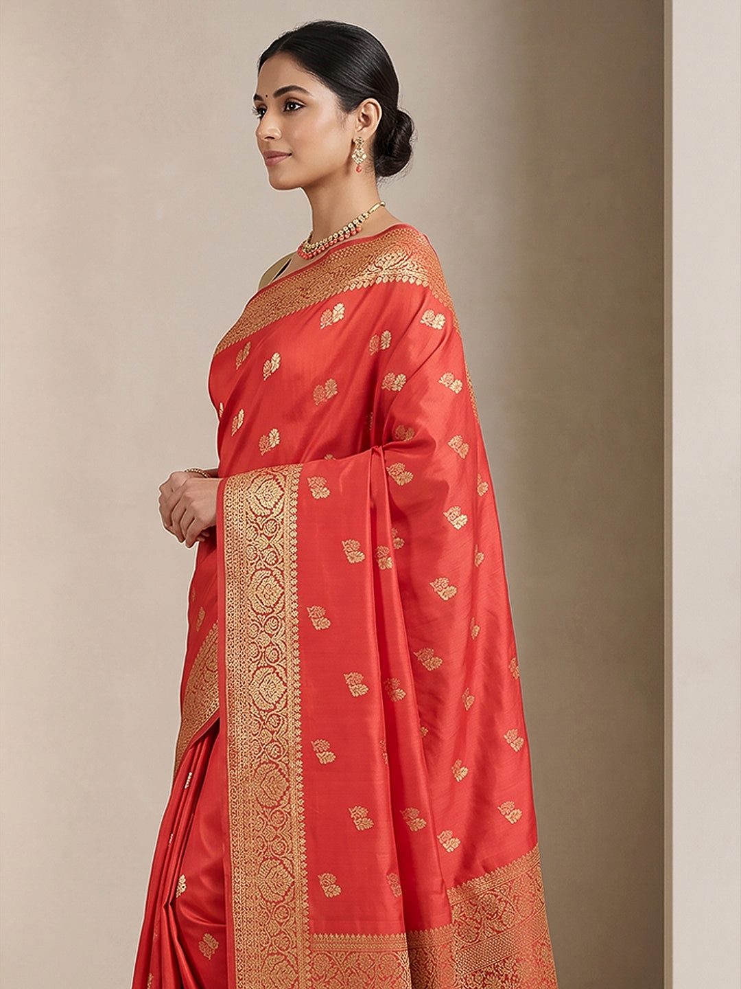 Red Woven Design Dola Silk Saree