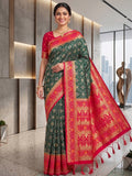 Bottle Green Woven Design Art Silk Kanjivaram Saree
