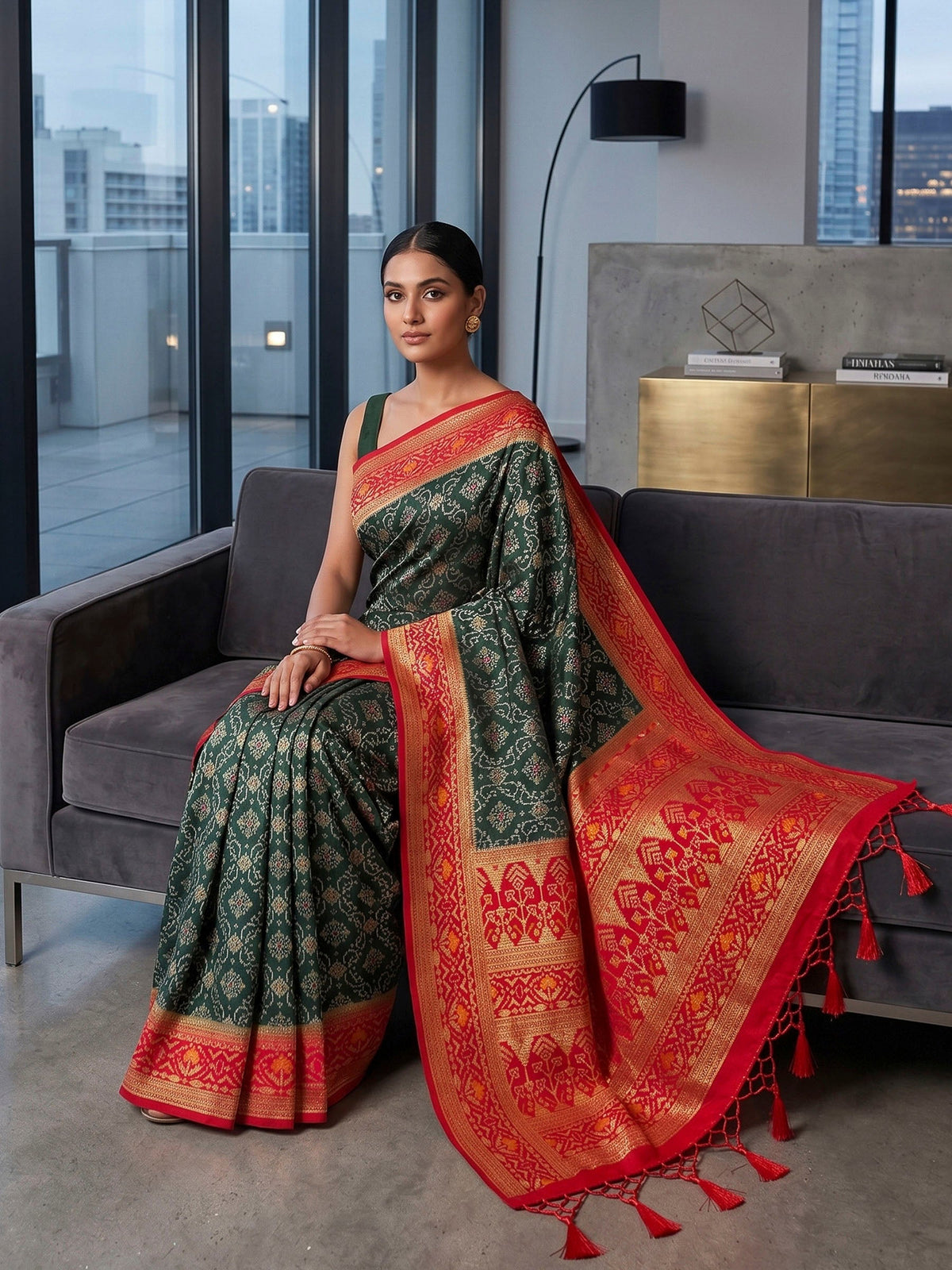 Bottle Green Woven Design Art Silk Kanjivaram Saree