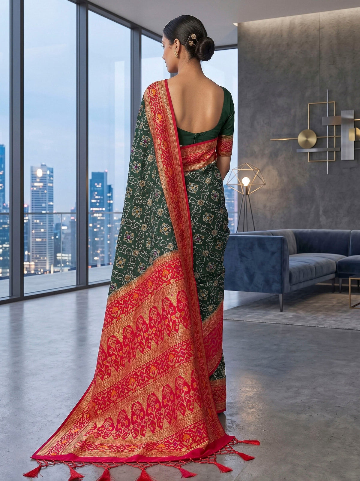 Bottle Green Woven Design Art Silk Kanjivaram Saree