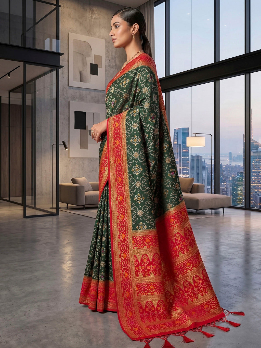 Bottle Green Woven Design Art Silk Kanjivaram Saree