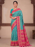Lake Blue Woven Design Art Silk Kanjivaram Saree
