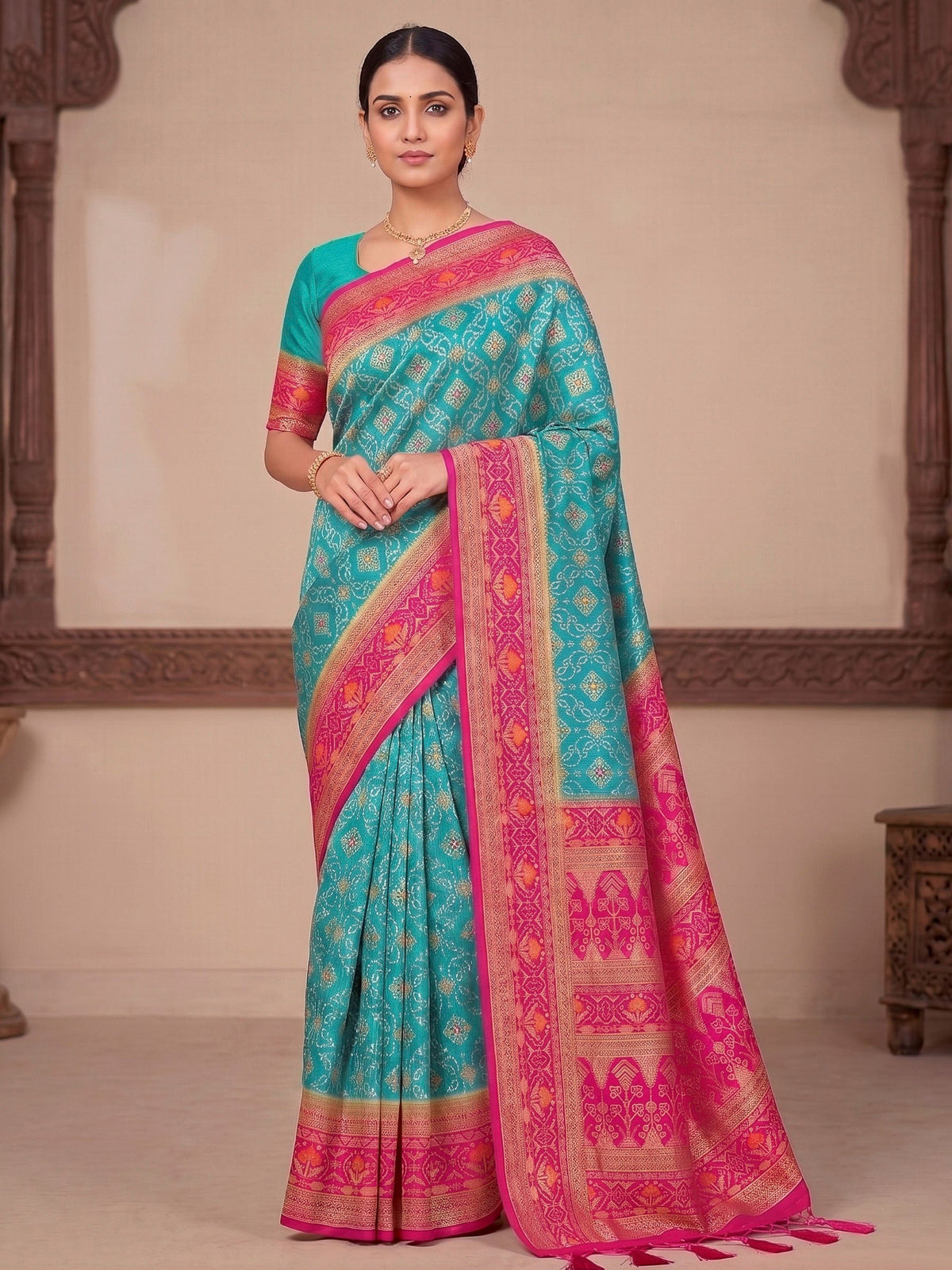 Lake Blue Woven Design Art Silk Kanjivaram Saree