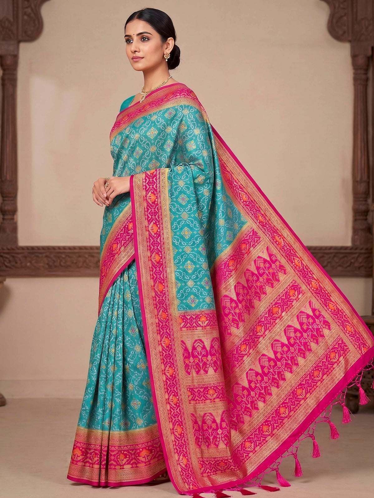 Lake Blue Woven Design Art Silk Kanjivaram Saree