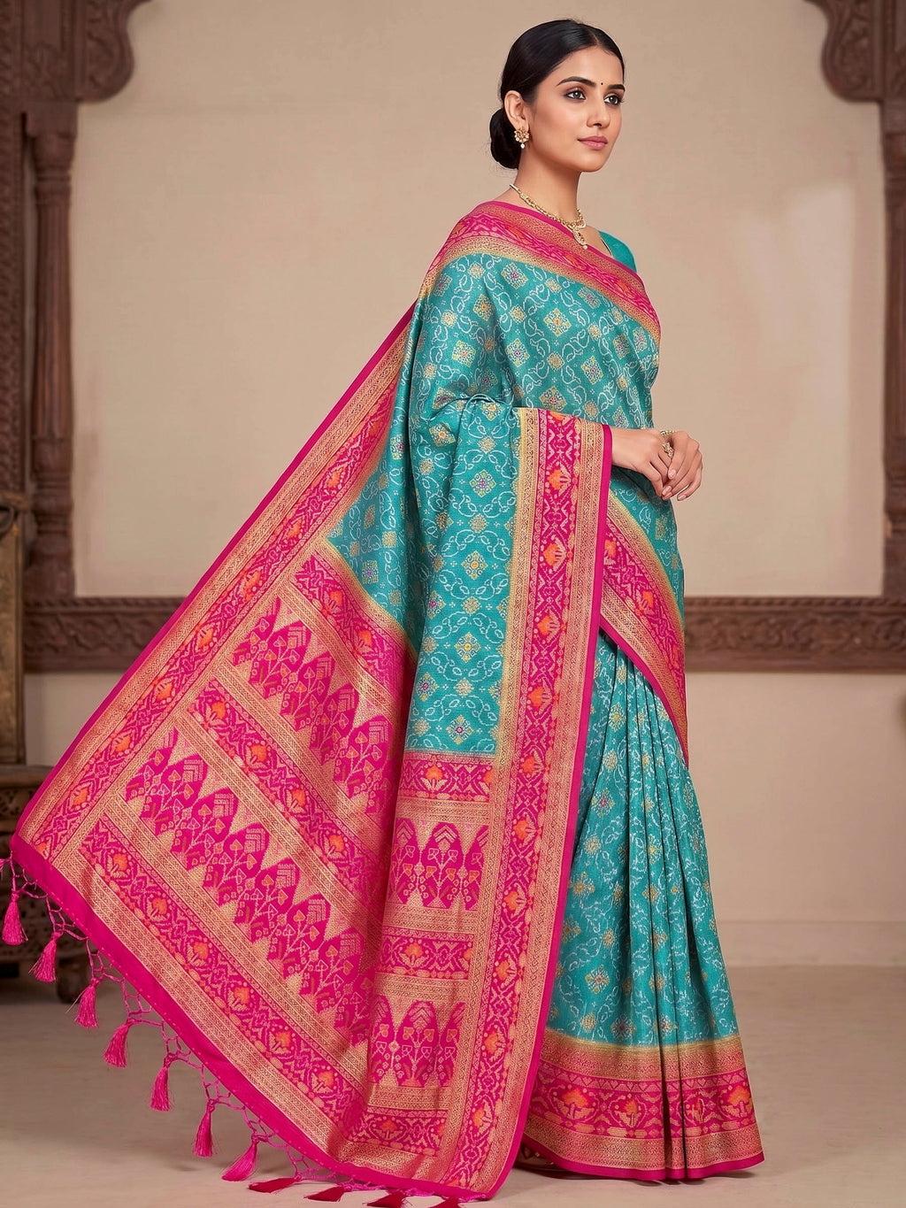 Lake Blue Woven Design Art Silk Kanjivaram Saree