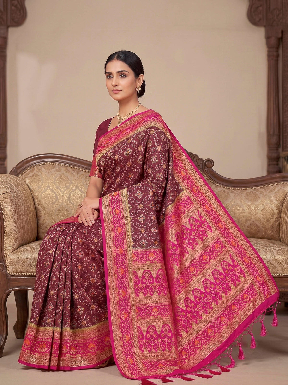 Maroon Woven Design Art Silk Kanjivaram Saree