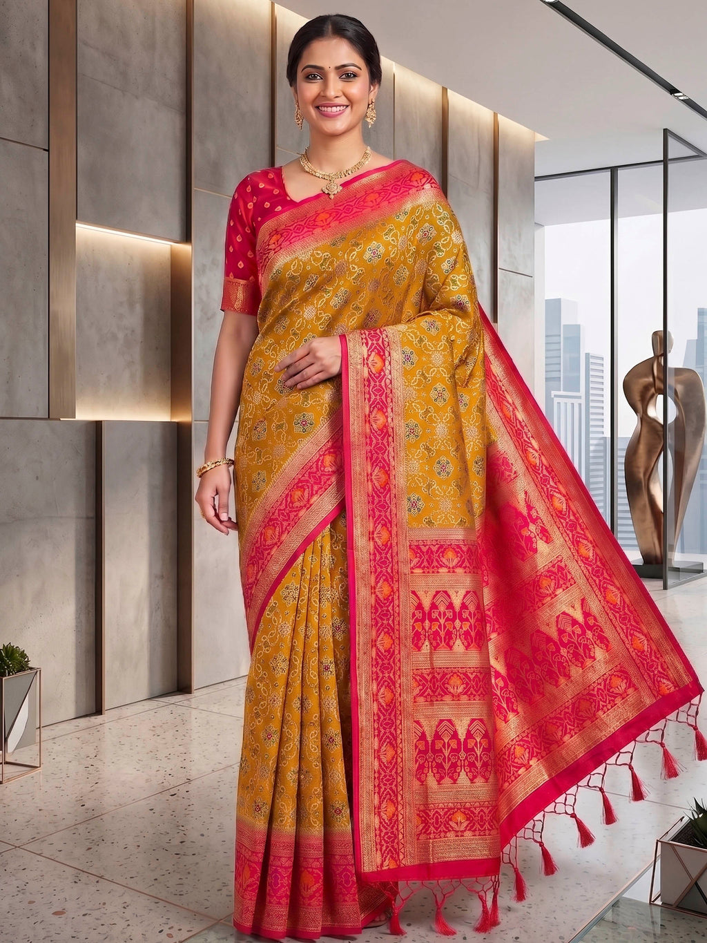Mustard Woven Design Art Silk Kanjivaram Saree