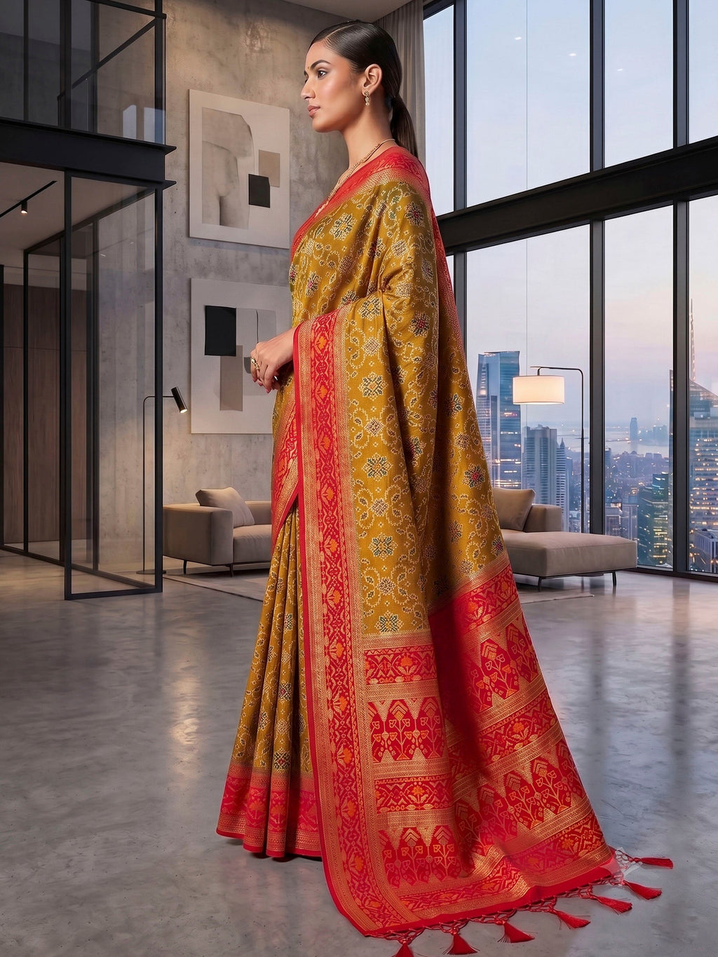 Mustard Woven Design Art Silk Kanjivaram Saree