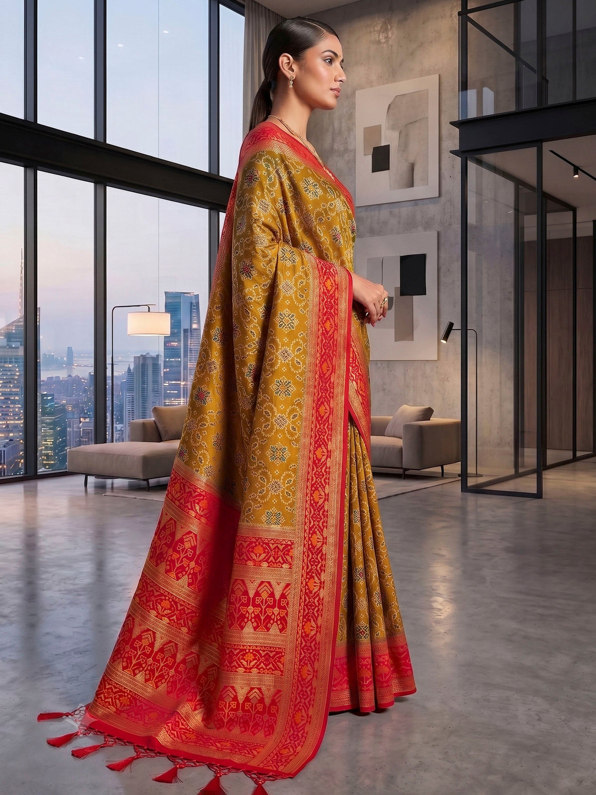 Mustard Woven Design Art Silk Kanjivaram Saree