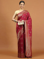 Maroon Woven Design Dola Silk Saree