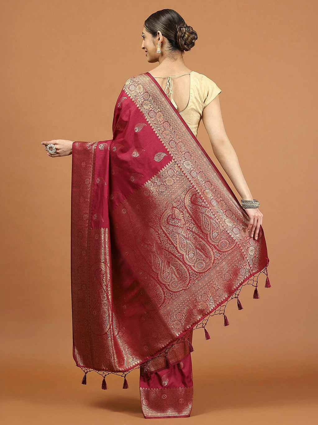 Maroon Woven Design Dola Silk Saree