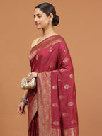 Maroon Woven Design Dola Silk Saree