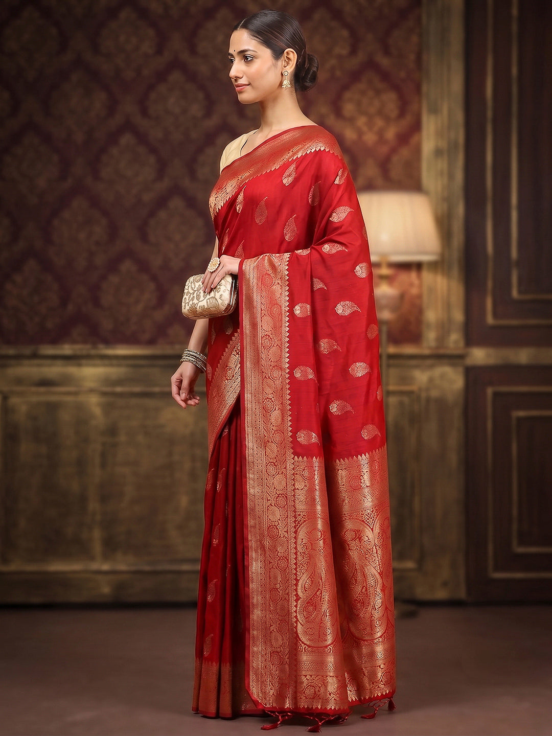 Red Woven Design Dola Silk Saree