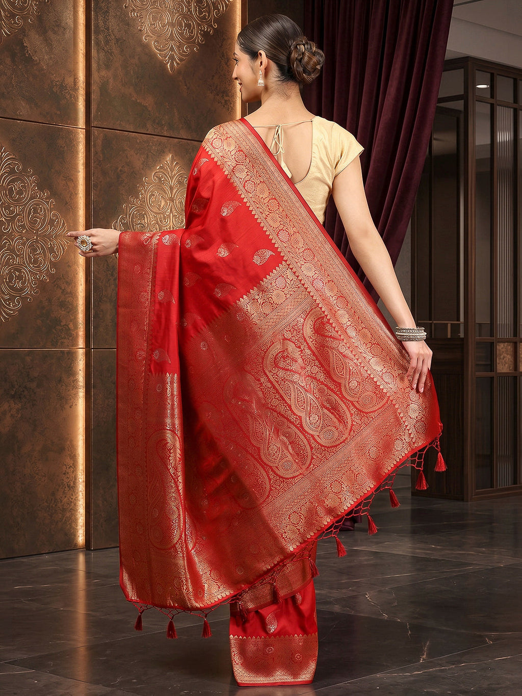 Red Woven Design Dola Silk Saree