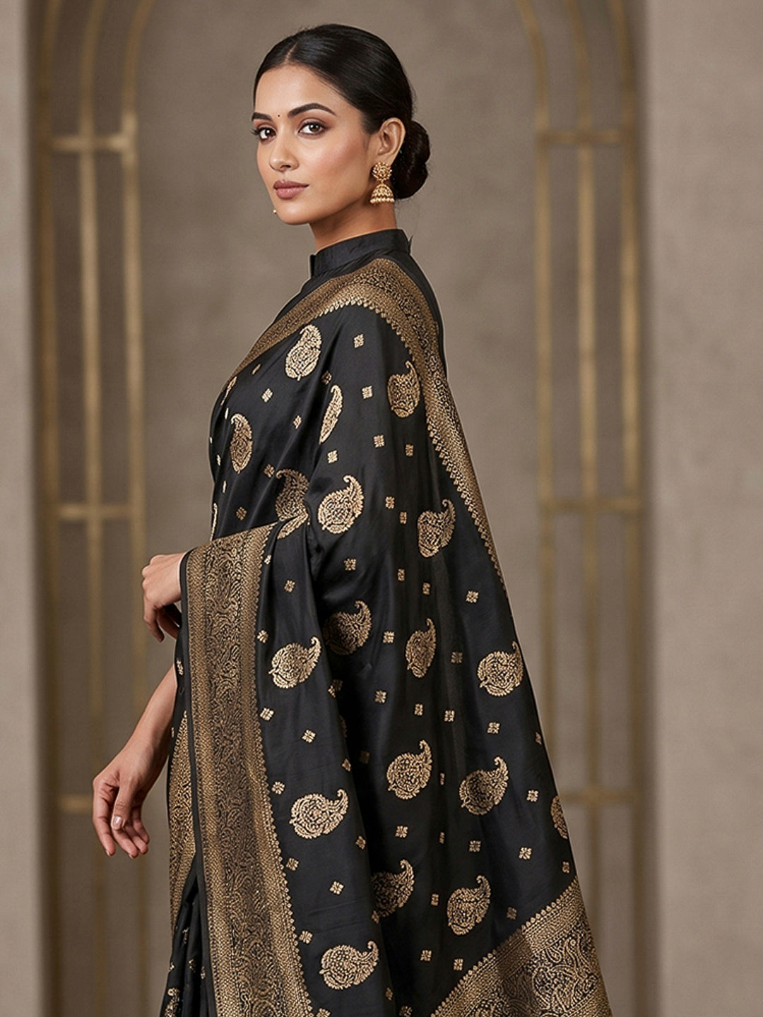 Black Woven Design Dola Silk Saree