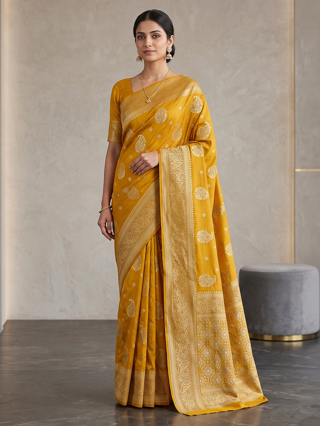 Mustard Woven Design Dola Silk Saree