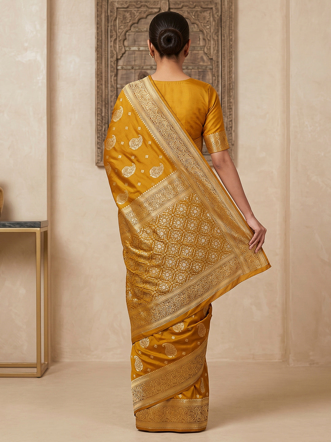 Mustard Woven Design Dola Silk Saree