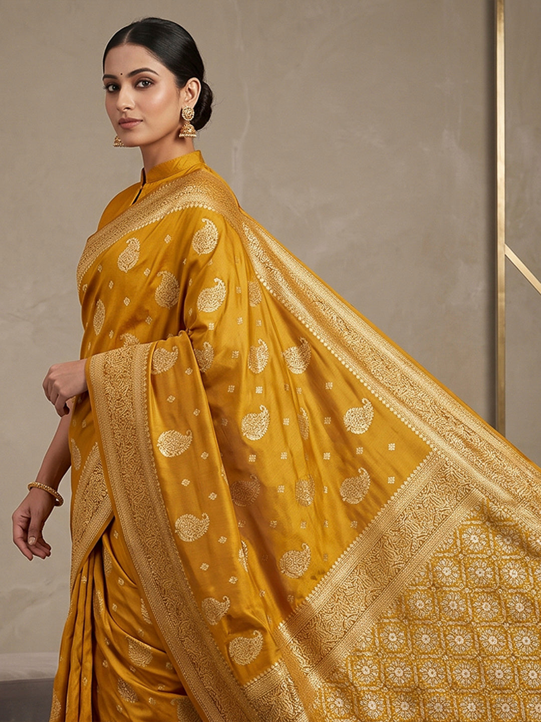 Mustard Woven Design Dola Silk Saree