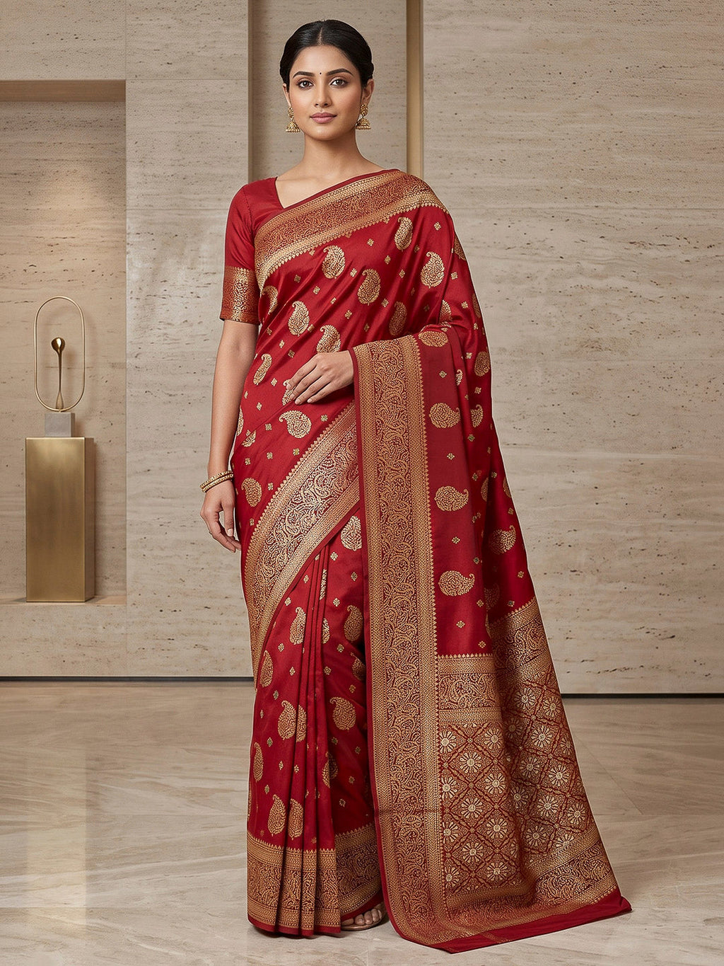 Red Woven Design Dola Silk Saree