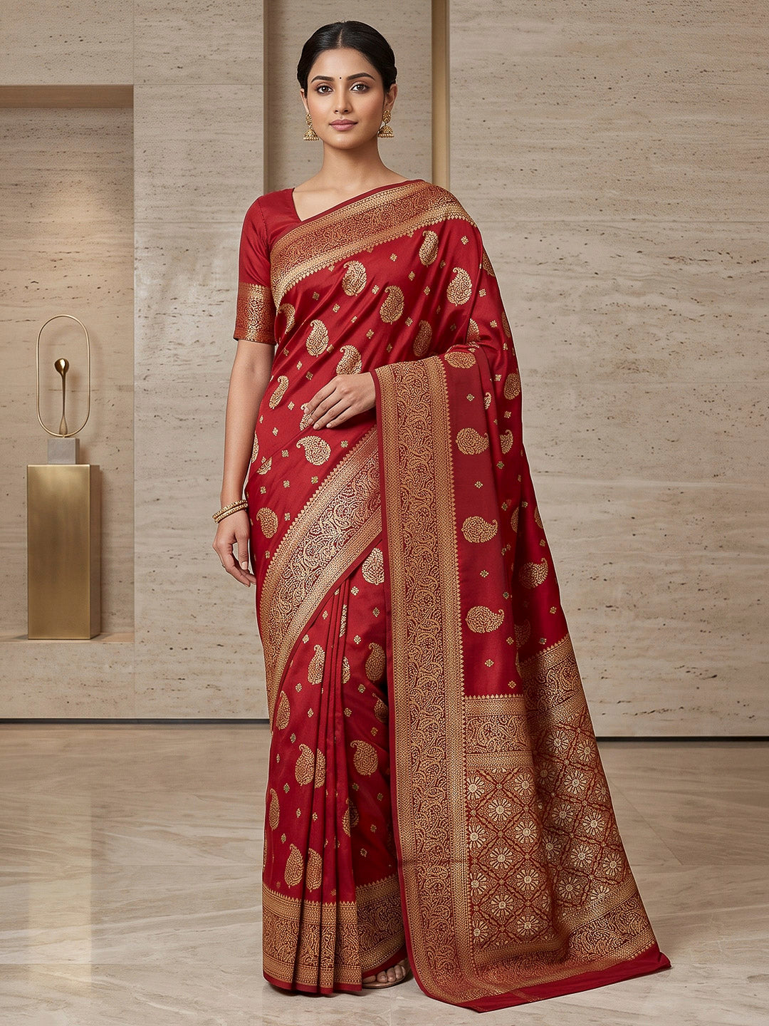 Red Woven Design Dola Silk Saree