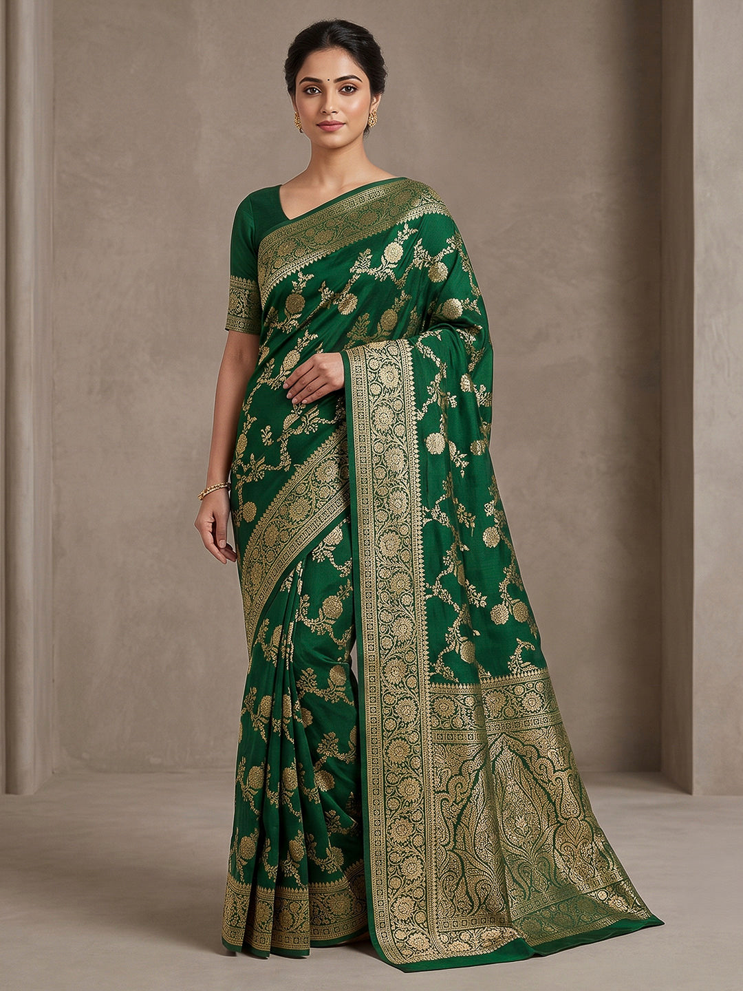 Green Woven Design Dola Silk Saree