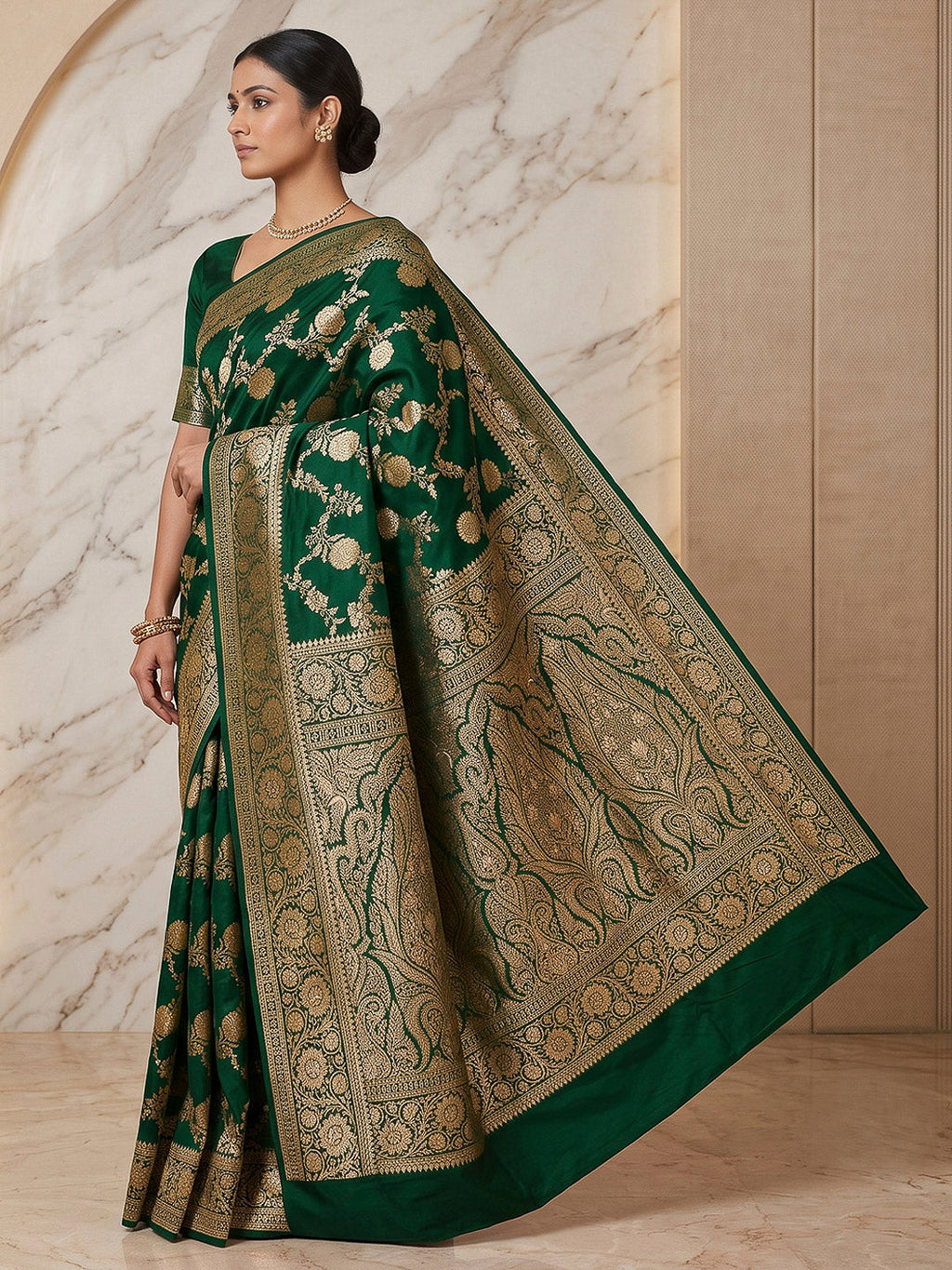 Green Woven Design Dola Silk Saree