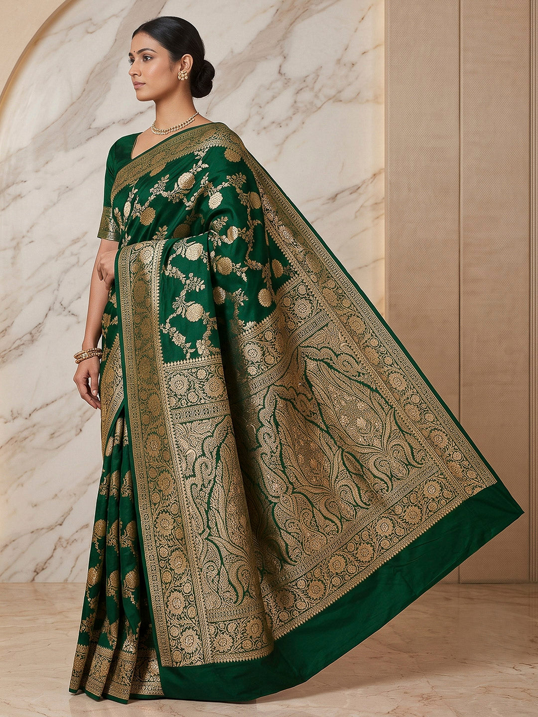 Green Woven Design Dola Silk Saree