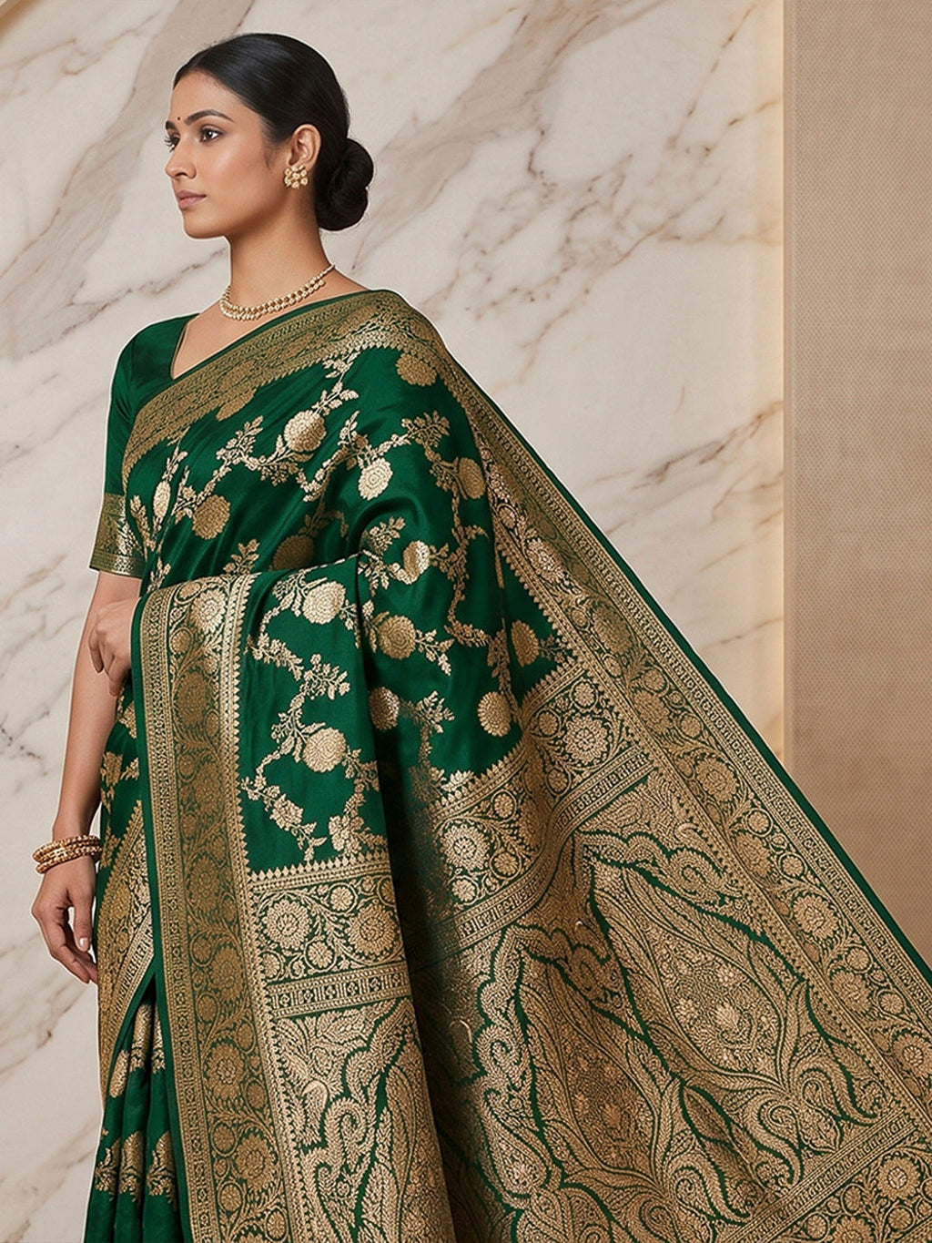 Green Woven Design Dola Silk Saree