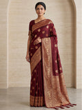 Maroon Woven Design Dola Silk Saree