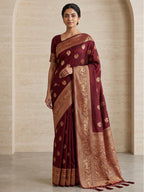 Maroon Woven Design Dola Silk Saree