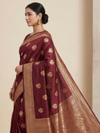 Maroon Woven Design Dola Silk Saree