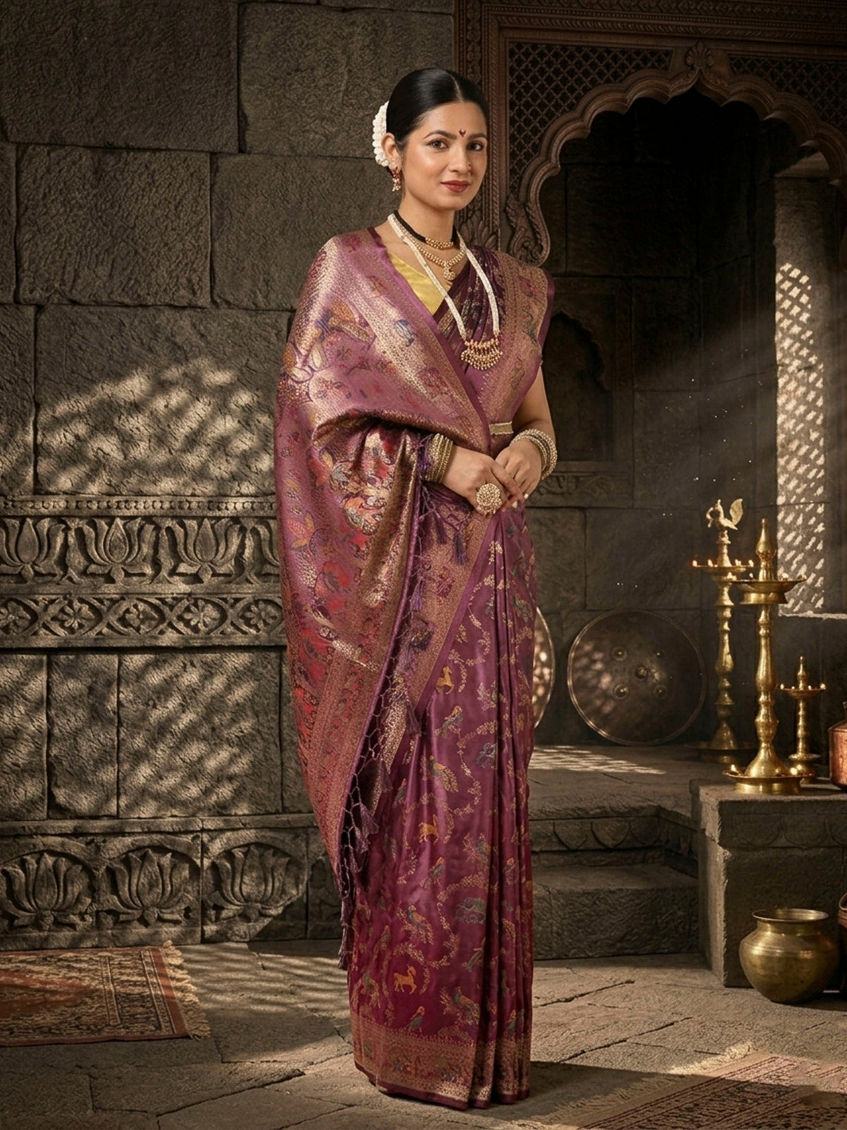 Lavender Woven Design Satin Saree