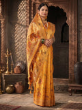 Mustard Woven Design Satin Saree