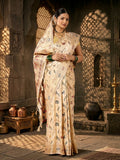 Off White Woven Design Satin Saree