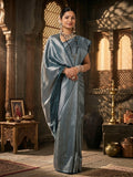 Dark Grey Woven Design Kanjivaram Brocade Saree