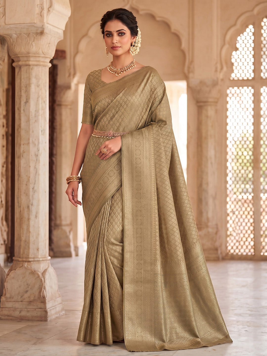 Off White Woven Design Art Silk Kanjivaram Saree