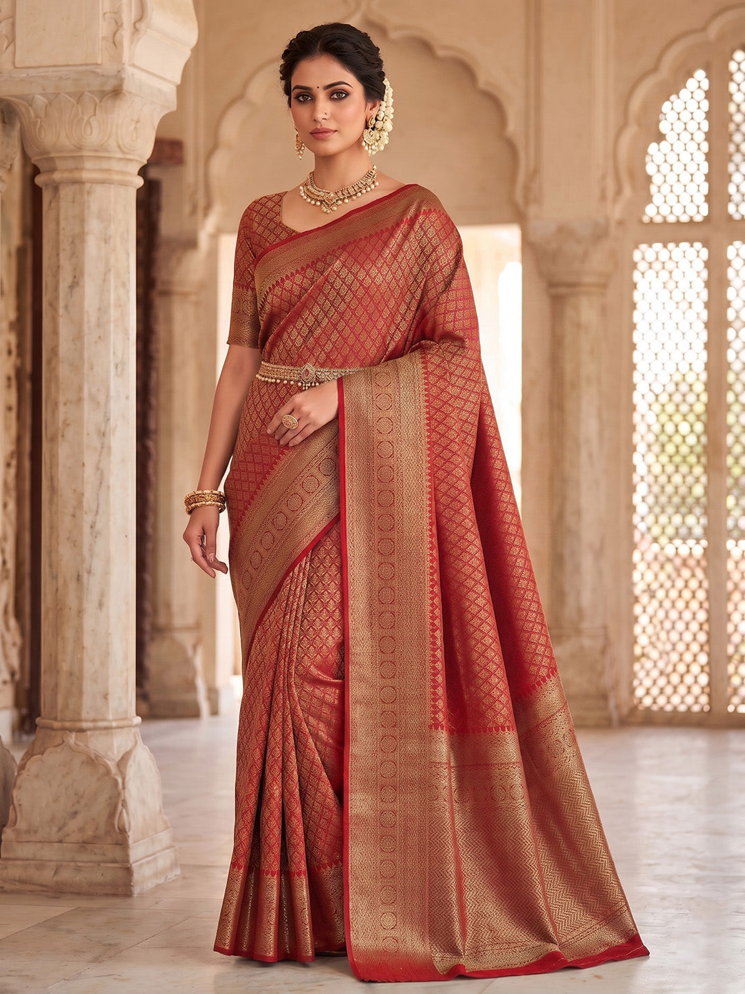 Red Woven Design Art Silk Kanjivaram Saree