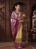 Olive Wine Woven Design Kanjivaram Brocade Contrast Saree
