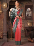 Red Dark Green Woven Design Kanjivaram Brocade Contrast Saree