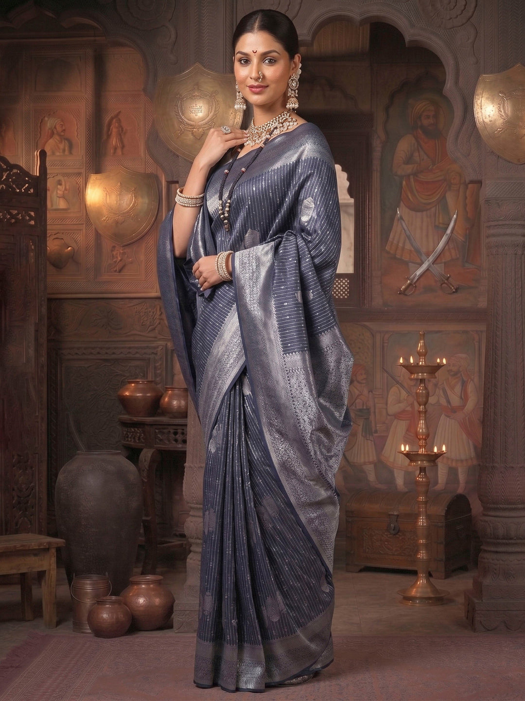 Navy Woven Design Kanjivaram Brocade Saree