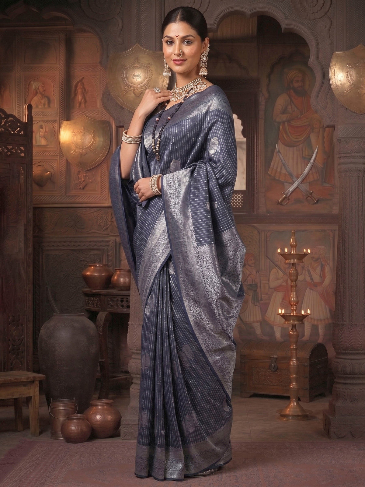 Navy Woven Design Kanjivaram Brocade Saree