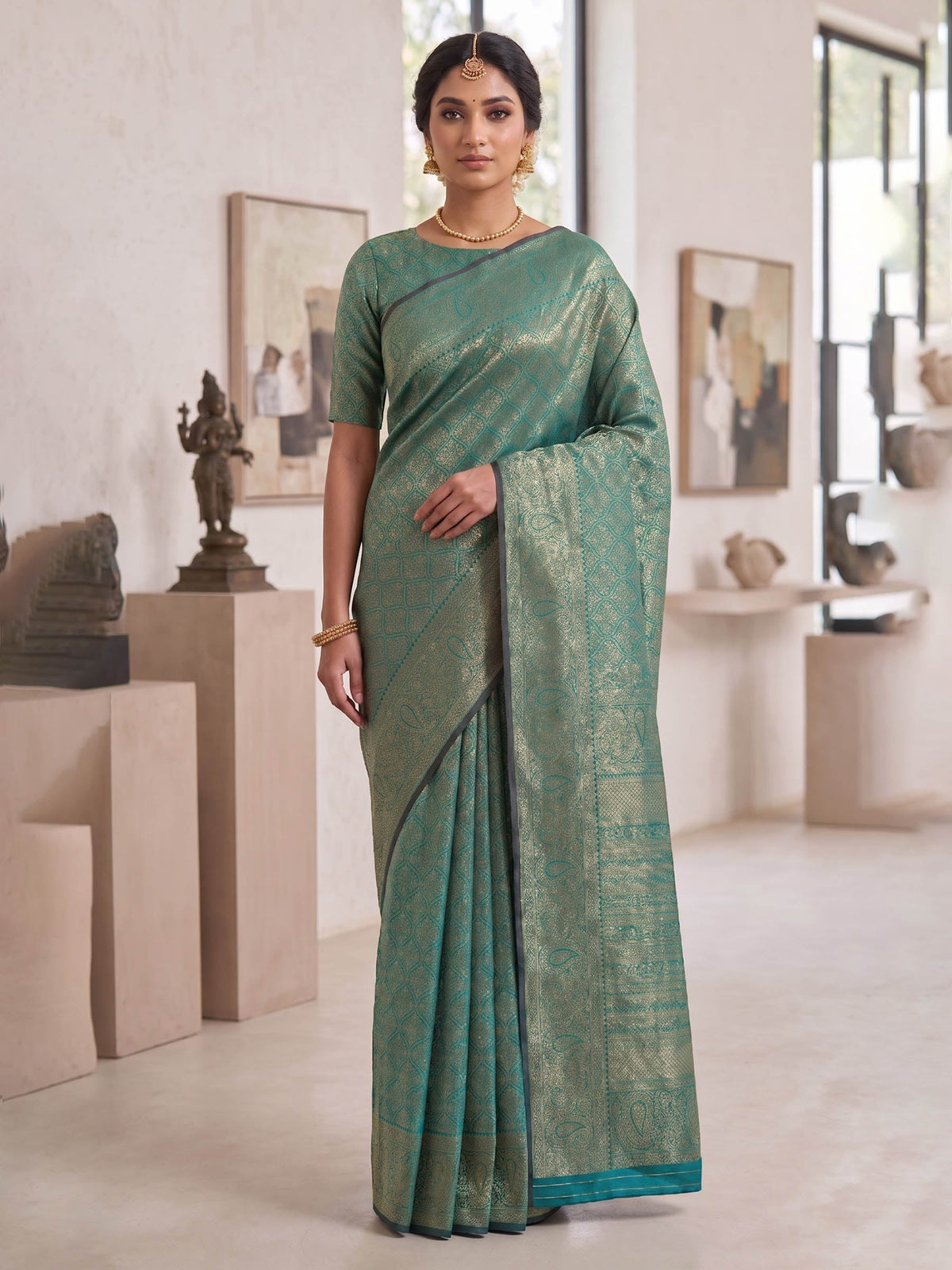 Blue Woven Design Art Silk Kanjivaram Saree
