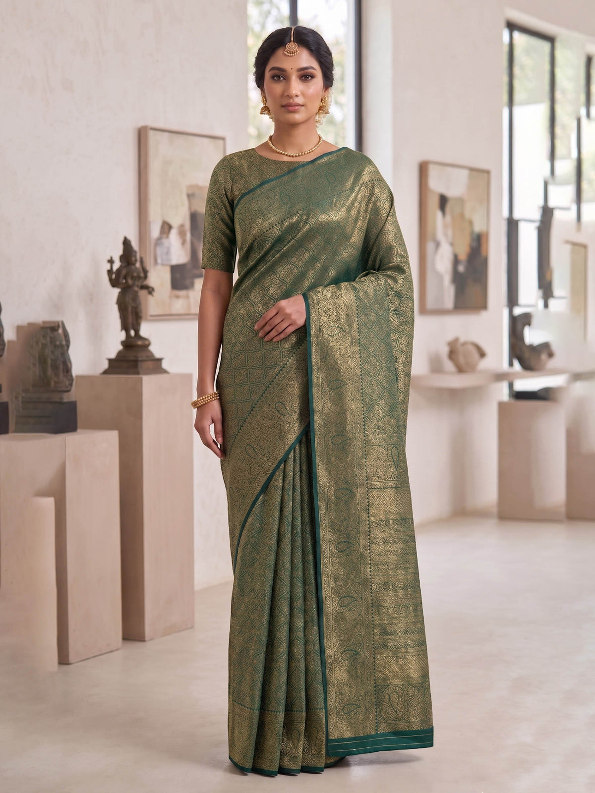 Dark Blue Woven Design Art Silk Kanjivaram Saree