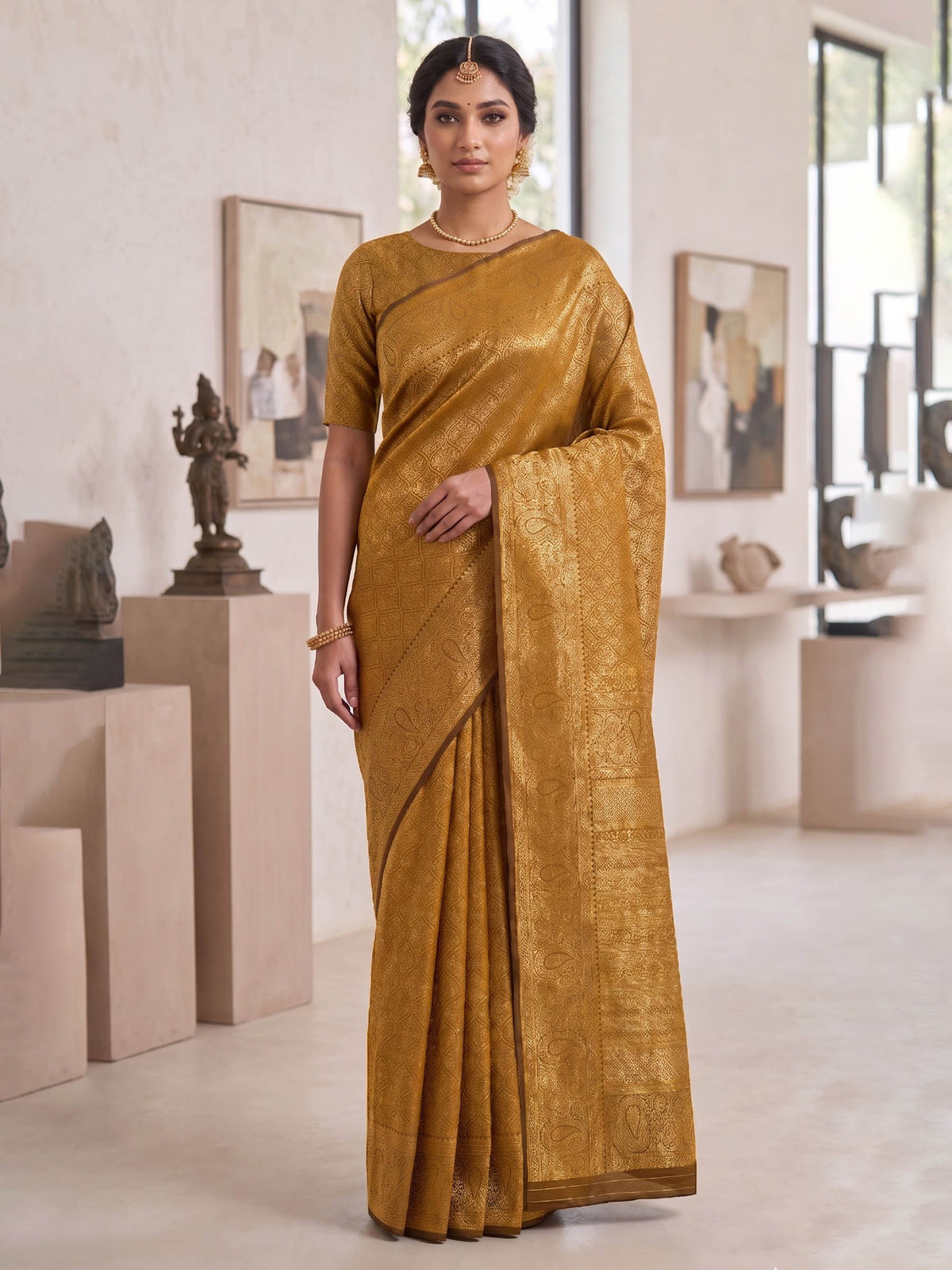 Mustard Woven Design Art Silk Kanjivaram Saree