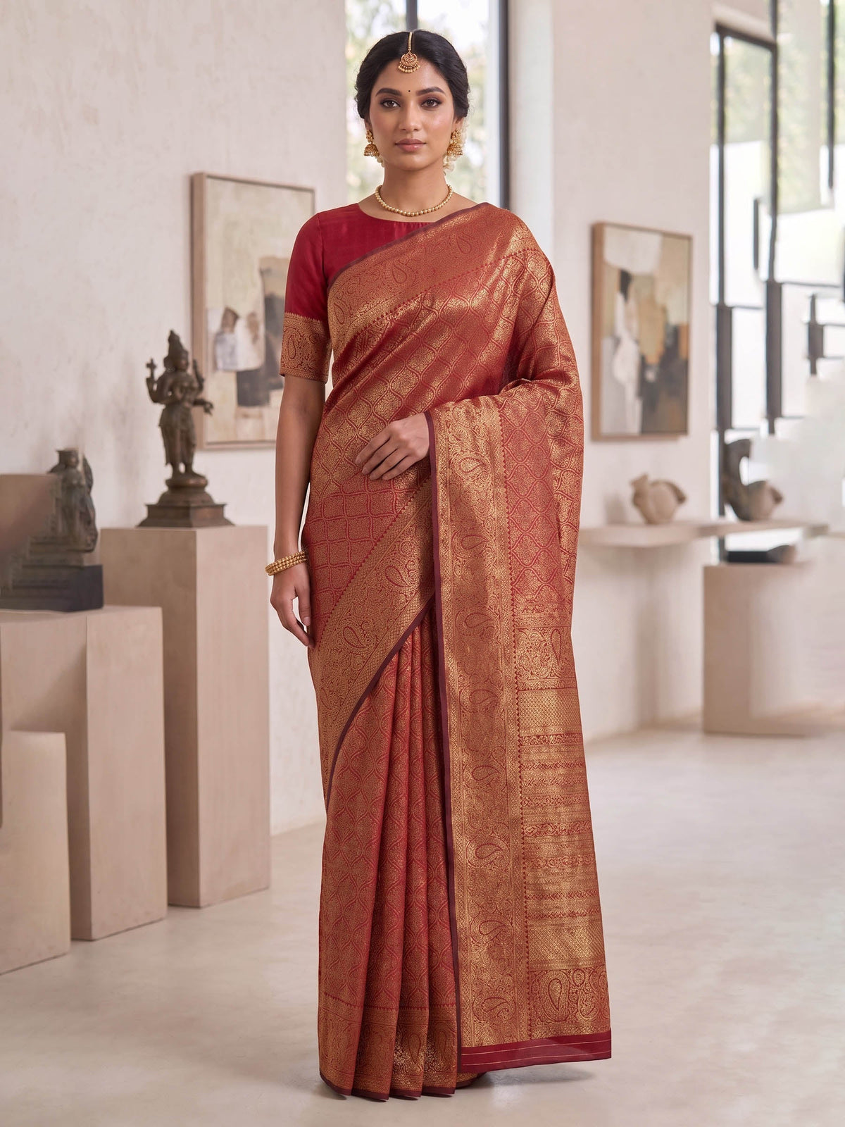 Red Woven Design Art Silk Kanjivaram Saree