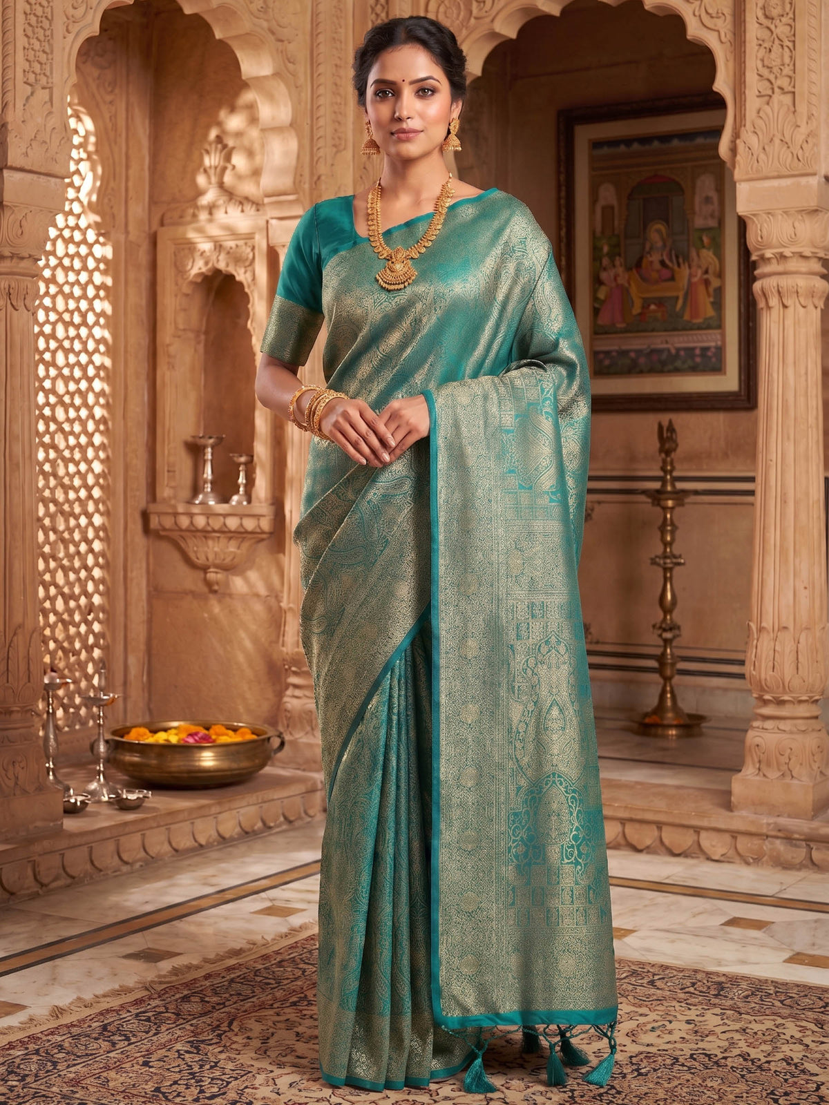 Dark Blue Woven Design Art Silk Kanjivaram Saree