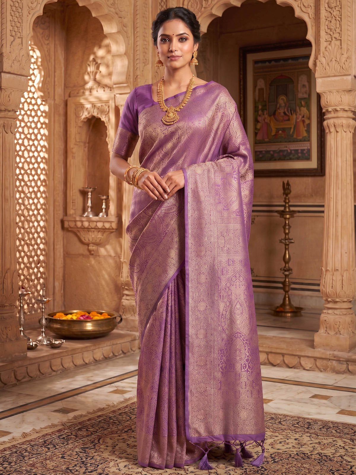 Lavender Woven Design Art Silk Kanjivaram Saree