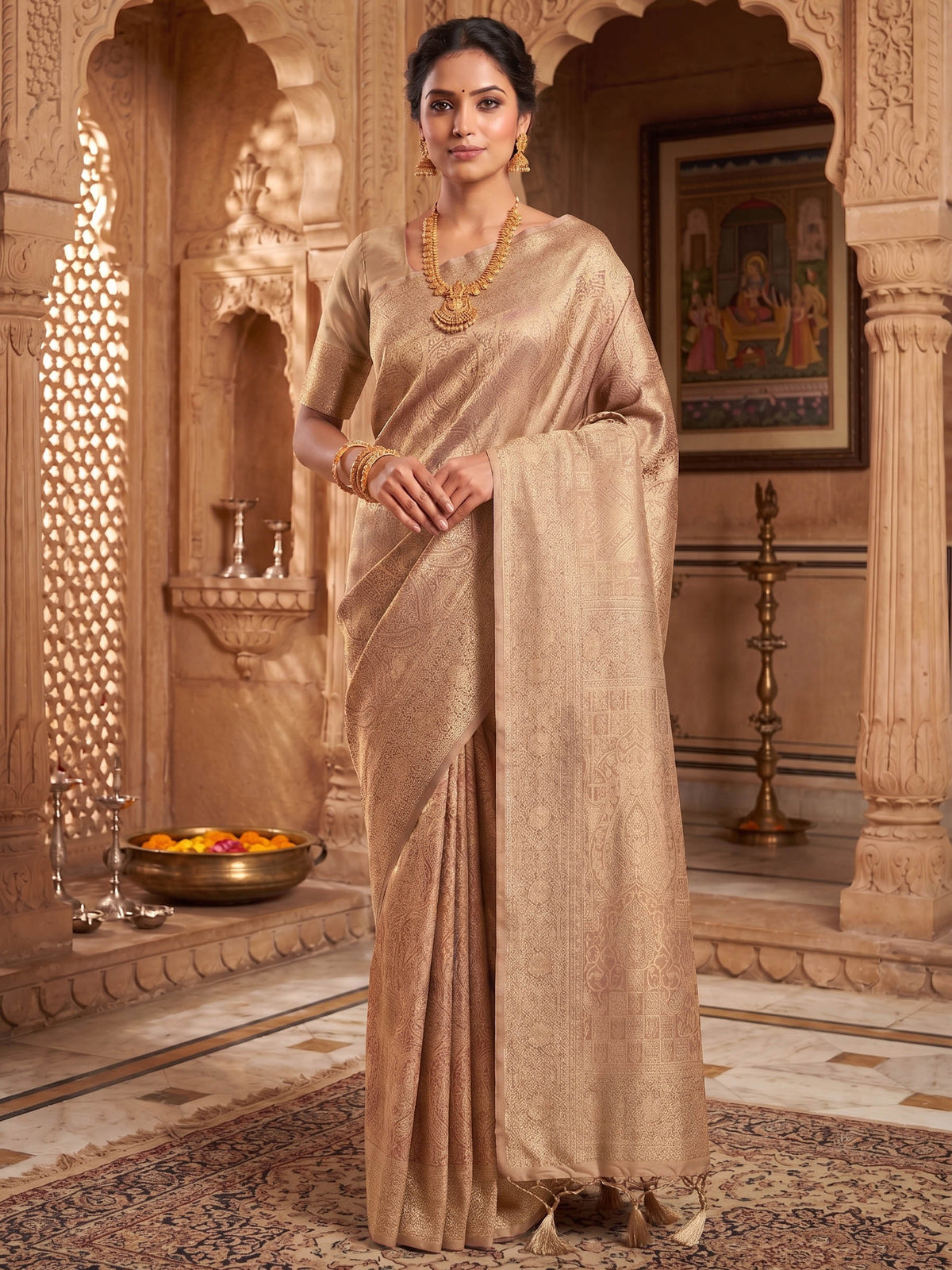 Off White Woven Design Art Silk Kanjivaram Saree
