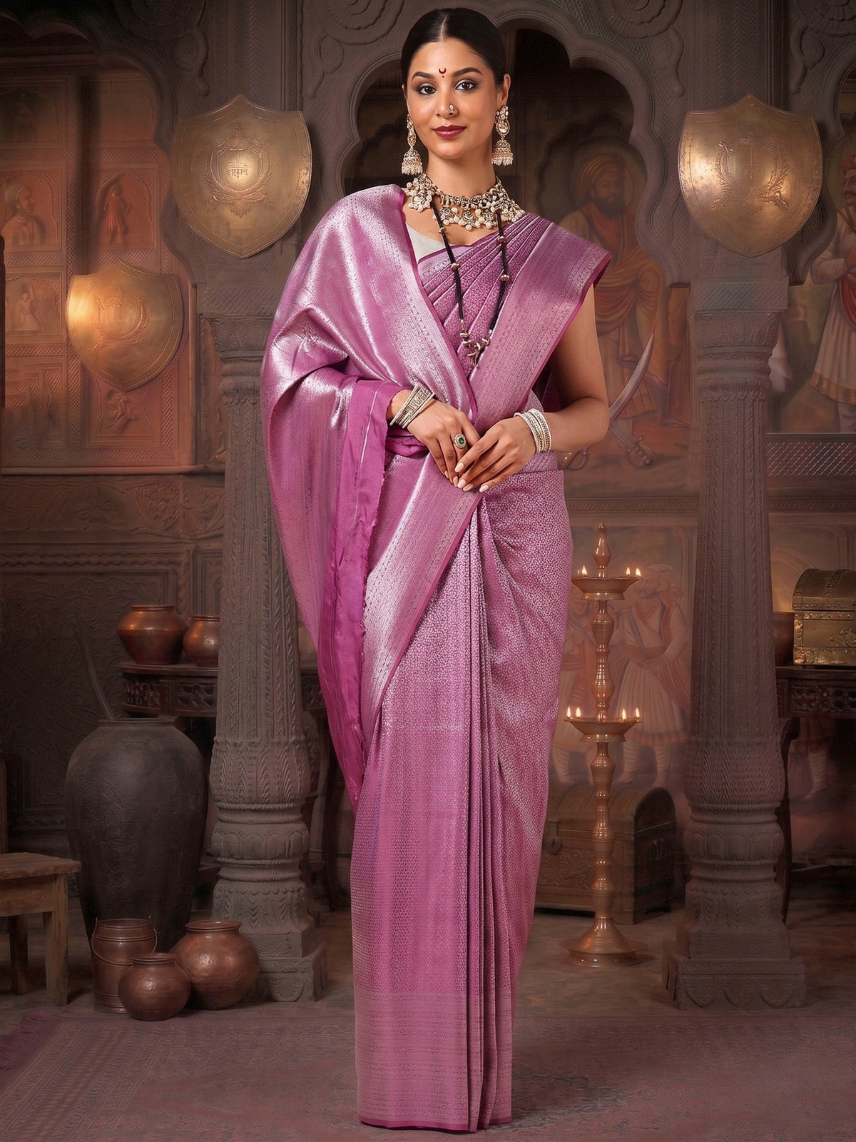 Lavender Woven Design Kanjivaram Brocade Saree
